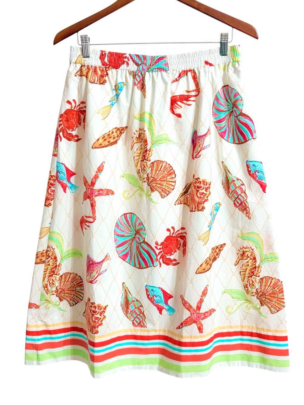 Talbots Underwater World Poplin Resortwear Midi Skirt Womens S Vacation Pockets
